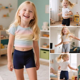 Domueay Mädchen Kurze Leggings Radlerhose 3er Pack Baumwolle Sommer Activewear Shorts Kinder Unter Kleid Hosen Sporthose Turnhose Sommerhose Sport Tanz Hosen GR. 110-116, Schwarz Grau Marine