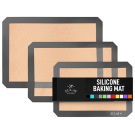 Zulay Kitchen 16.5"x11.6" 3-Pack Silicone Baking Mat Sheet - Reusable Silicone Baking Sheet - Easy & Convenient Nonstick Baking Supplies - Silicone Mats for Baking - Baking Mat For Oven - (Dark Gray)