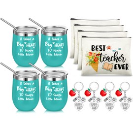 Baderke 12 Pcs Teacher Appreciation Gift Set 4 Teacher Tumbler 4 Makeup Bags 4 Keychains Graduation Gift for Women(Fresh Style)