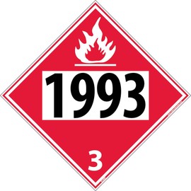 NMC DL40BR DOT Four Digit Placard, "1993 3", 10-3/4" Width x 10-3/4" Height, Rigid Plastic, White/Black on Red, 10.75 x 10.75