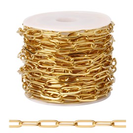 [16.5FT] 18K Gold Plated Paperclip Chains for Jewelry Making, 4.3mm Wide 304 Stainless Steel Paperclip Link Chain Roll Bulk for DIY Jewelry Making Craft