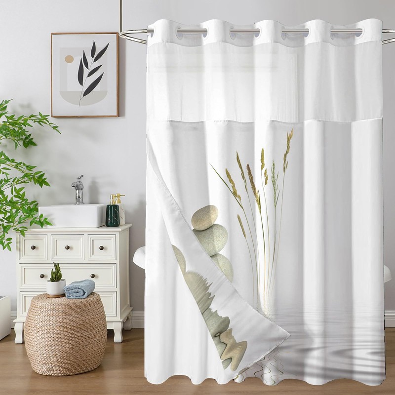 Shellspace No Hook 3 in 1 Shower Curtain with Snap