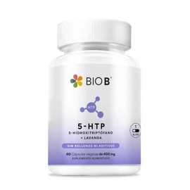 BIO B 5-HTP + Lavanda 100mg de 5-HTP 5-hidroxitriptófano + 300mg de Lavanda Apoyo para Dormir Estado de Ánimo Estrés y Apoyo para Disminuir el Cortisol 60 Cápsulas