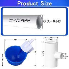 Tiangrid 49 Pcs Automatic Chicken Waterer System Includes Chicken Water Cups 1/2" PVC Tee Fittings, PVC Pipes with Float Valve Controlled Fitting Poultry Waterer Chicken Water Feeder