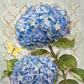 Boston International Celebrate the Home Floral 3-Ply Paper Cocktail Napkins, Blue Heirloom Flowers, 5" x 5", 20-Count