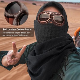 Peicees Vintage Helmet Goggles with Cotton Shemagh Keffiyeh, Motorcycle Bike Motocross Pilot Goggle Tactical Desert Scarf Neck Head Wrap for Women Men, Copper Frame Smoke Lenses