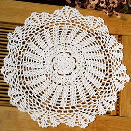 kilofly Crochet Cotton Lace Table Placemats Doilies Value Pack, 4pc, Daisy, White, 13.7 inch