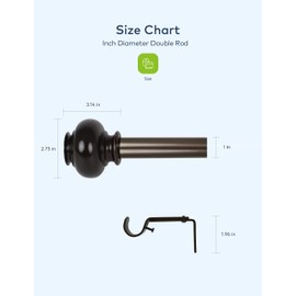 DAINTIER Curtain Rod in Brown with Round Resin Finial 72-144 Inch