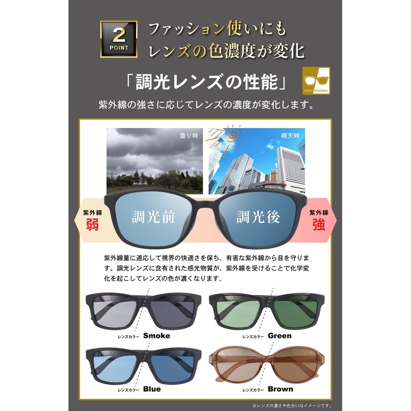 Fujita Optical Sunglasses, Men's, Polarized Dimming, UV Protection, Women's, Square,