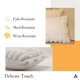 JoraLion Faux Fur Throw Pillow Covers 14 x 26 inch, Cream Soft Decorative Lumbar Pillow Cover Luxurious Pillow Case Home Decor for Sofa Bed Room Livingroom