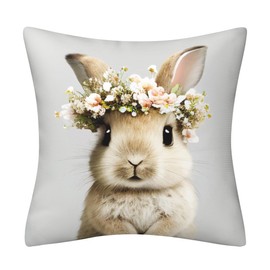 DILOXNSU Funny Bunny Cushion Cover Cute Animal Rabbit in Floral Bouquet Pillow Cover 45 x 45 cm Home Decorations Cushions for Livingroom Couch Sofa Decor Throw Pillow Case 18"x18"