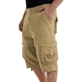 VOPOKER Mens Cargo Short Cotton Twill Relaxed Fit Multi Pocket Hiking Shorts Casual Classic Zipper Cargo Outdoor Work Khaki 36