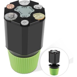 Large Capacity Universal Car Coin Holder Organizer, Fits Most Vehicles & Trucks Cup Holders, Portable Change Dispenser Storage for Quarters, Pennies, Dimes, Nickels, Half Dollar, One Dollar (Six Coin)