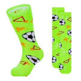 Zando Boys Soccer Socks Breathable Girls Socks 6-8 years old Cotton Boys Knee High Socks Green Soccer Socks Soft Boys Baseball Football Socks Outdoor Athletic Socks Neon Soccer Print 6-9 Years