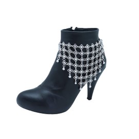 TFJ Women Boot Bracelet Western Ethnic Fashion Jewelry Metal Chain Shoe Web Flower Charm Silver