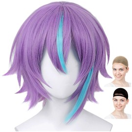 CaseEden 6036 Premium Cosplay Wig, Jindai, Project Sekai, Purple, Light Blue Mesh
