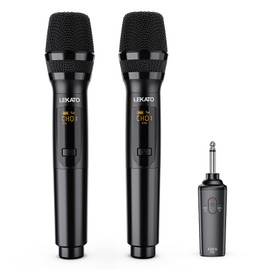 LEKATO Wireless Microphone, 2.4GHz Rechargeable Dual Handheld Wireless Dynamic Microphone System Set with 1/4" Receiver, Professional Cordless Microphone for Karaoke, Wedding, Party, Speech, Church