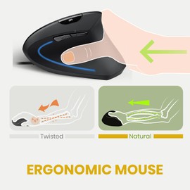 Perixx PERIMICE-513 Wired Ergonomic Vertical Mouse - 1000/1600 DPI - Right Handed - Recommended with RSI User