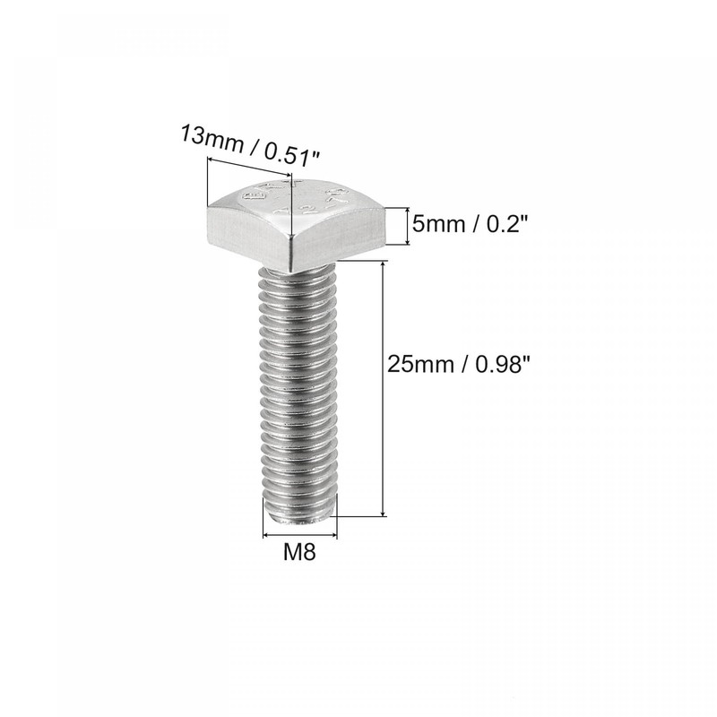 sourcing map Square Head Bolt, 5pcs M8x25mm Fully Thread 304