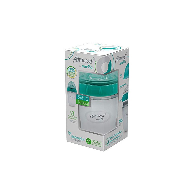 Evenflo Advanced Biberón Soft & Natural, Silicón, Color Teal/Turquesa, 240ml,