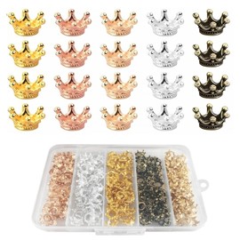 Pack of 200 Small Golden Crowns, 5 Colours Mini Crown Decoration, Mini Crown Pendant Charms, Mini Crown Pendant for Jewellery Crafts, Mini Crown Crafts, Vintage Charm, Crown Pendant for DIY Beads,
