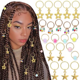 SAWINDA 21 Pieces Stars Hair Jewelry for Braids Summer Gold Loc Braid Hair Clips Colorful Beads Dreadlock Accessories Charms Hair Rings Jewelry Hair Accessory for Women