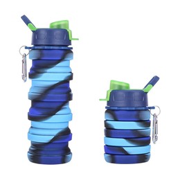 Portable sports water bottle, foldable sports water cup, camouflage, colorful soft water bottle (Glacier)