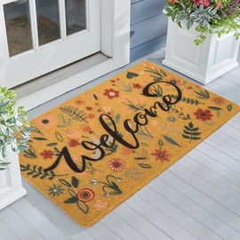 IZUS IZUS Floral Welcome-Doormats Front-Door - Spring Flower Home Decor Indoor-Mats Summer Non-Slip Seasonal Doormats 17x30 (Welcome-Flower, 17x30)