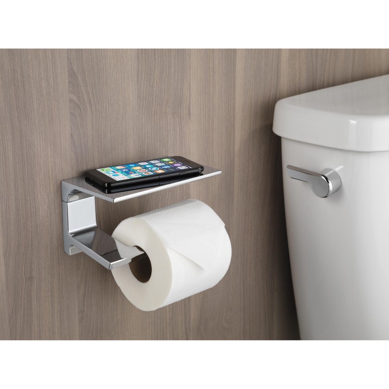 DELTA Pivotal Toilet Paper Holder With Shelf, Polished Chrome, Bathroom