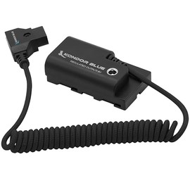 KONDOR BLUE Braided Coiled D-Tap to Dummy Battery NPF Cable Compatible with L-Series SmallHD Monitors LED Lights and More | Black