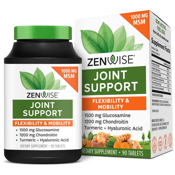 Zenwise Health Glucosamine Chondroitin MSM - Joint Support Supplement with Turmeric for Hands, Back, Knee, and Joint Health, Advanced Relief for Bone and Joint Flexibility and Mobility - 90 Capsules