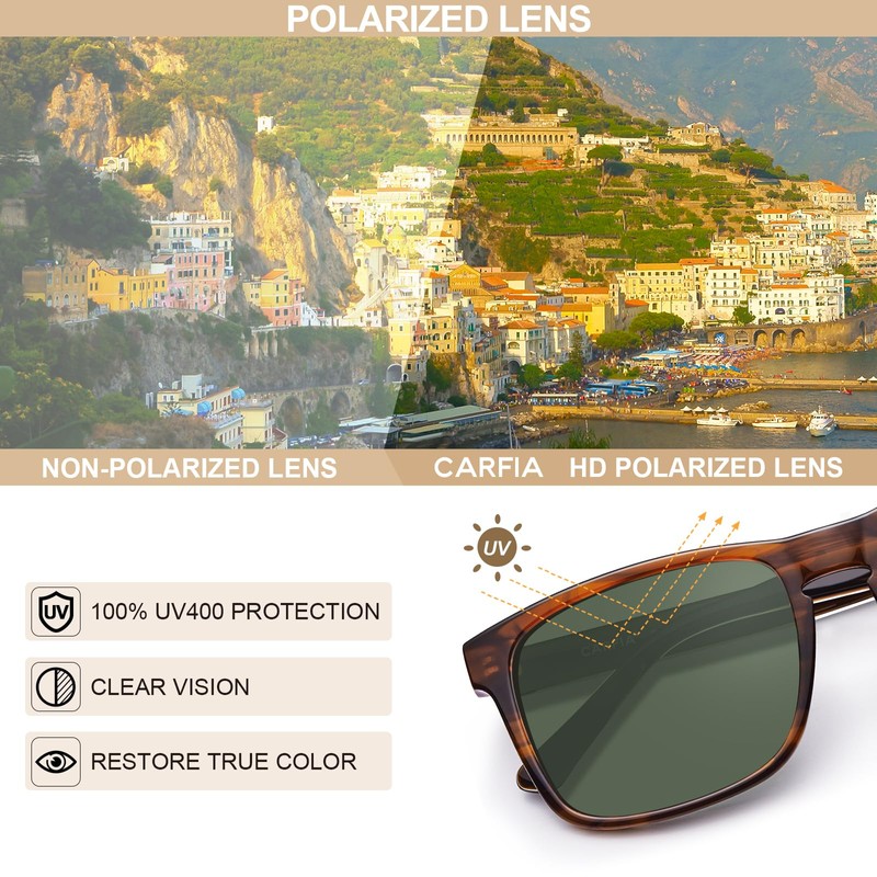 CARFIA Acetate Curved Green Polarized Sunglasses for Men UV Protection,