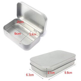 JZ K 8 x Rectangular Hinged Containers Silver Metal Empty Mini Tin Box Portable Organizer Home for Chocolate Beans Sweet Candy