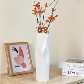 JIDOFUE Ceramic Vase, White Flower Vase, 12 Inches/30 cm High Modern Textured Vases for Farmhouse, Shelf, Table Centrepieces, Home Decoration, Living Room Decorations, Large Pattern Vase for Pampas