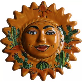 Fine Crafts Imports Mexican Handmade Garden Pottery Talavera Wall Ceramic Desert Sun Face 9"