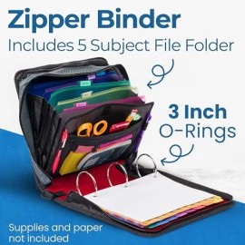 Case-it Case it Mighty Zip Tab School Zipper Binder Red 3 Inch O Ring 600 Sheets