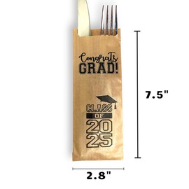 Class of 2025 Graduation Kraft Paper Silverware Bags - Perfect for Graduation Party Supplies 2025 - Grad Party Decor for Home - College - Senior - High School Graduation Decorations