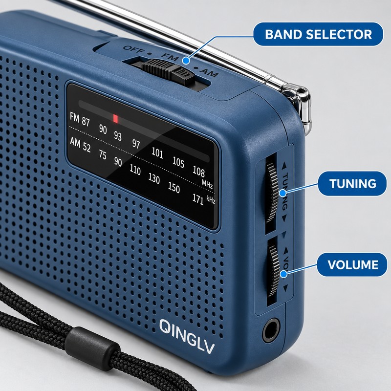 Portable Pocket AM/FM Radio with Telescopic Antenna, 3.5mm Headphone Jack