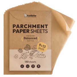 Katbite 130 Pcs Parchment Paper Sheets Balanced Series, 9x13 Inches Unbleached Baking Paper Non-Stick for Gently Baking, Pre-cut Parchment Paper Suitable for Baking, Cooking,Air Fryer