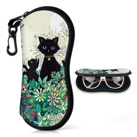 Soft Glasses Case for Sunglasses Storage Bag Men & Women or Children Ultralight Neoprene Zip Belt Clip Glasses Case Portable for Keys Pencils Cards (Flower Cat)