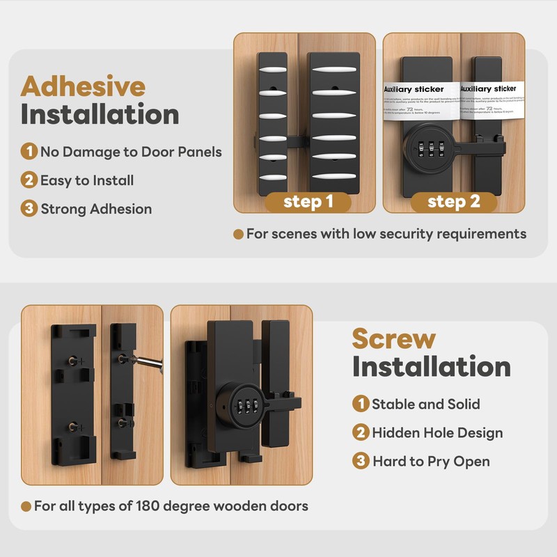SecureLatch 180 Degree Flip Barn Door Lock, Password Keyless Adhesive