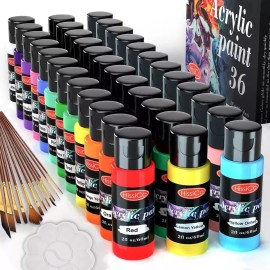 HISSICO 49PCS Acrylic Paint Set of 36 Colors 2fl oz 60ml Bottles 12 Brunshes ...