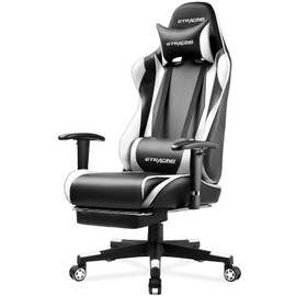 GTRACING Gaming Chair with Footrest, Ergonomic Computer Game Desk Chair, Recline Gaming Chair Seat Height Adjustment, Swivel Rocker with Headrest and Lumbar (White)
