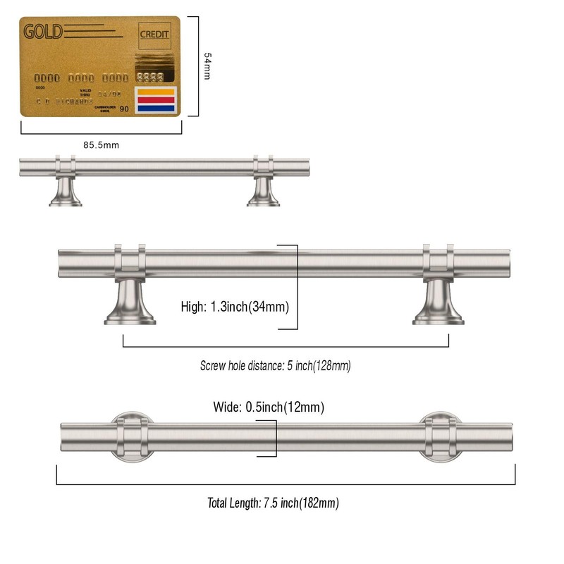 Amerdeco 10 Pack Brushed Satin Nickel Cabinet Pulls 5 Inch(128MM)