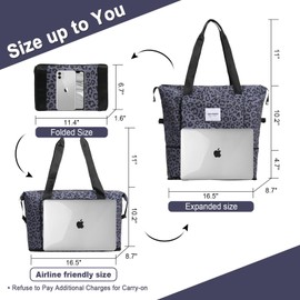 WOOMADA Foldable Travel Duffel Bag, Weekender Bags for Women, Tote Bag with Expandable Space, Carry on bags for airplanes with Wet Pocket & Trolley Sleeve, Gym Bag for Women(black leopard)