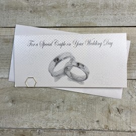 WHITE COTTON CARDS Money Wallet, for The Special Couple Day, Wedding Bands, 21 x 10 cm, White, WBW10