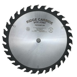Ridge Carbide 10" Box Joint Full Kerf Saw Blade | 30 Teeth, FTG/STR Grind, +20° Hook, 5/8" Bore, 0.094" Plate Thickness, 0.125" Kerf (TS21030FT-5/8)