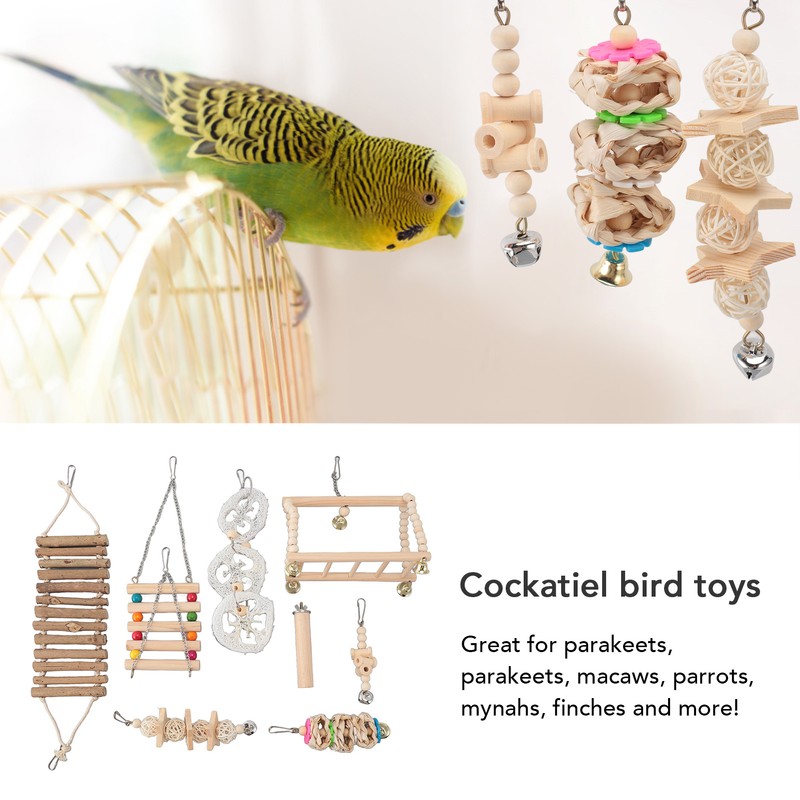 8pcs Parrot Chewing Toy Shredding Foraging Toys Climbing Ladder Cage