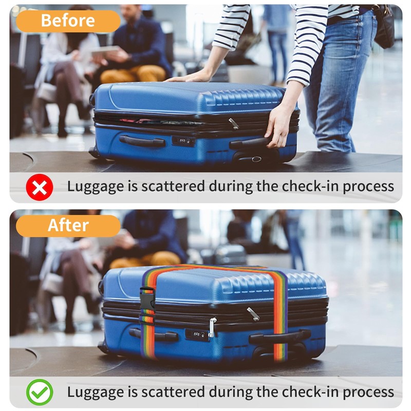 BILIONE 4 Pack Luggage Straps 79" Long Belts Keep Suitcase
