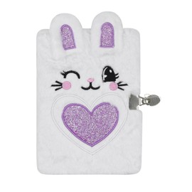 Plush Bunny Secret Diary with Lock and Key, Cute Glitter Locking Journal Writing Drawing Notepad for Girls Kids (160 Pages)
